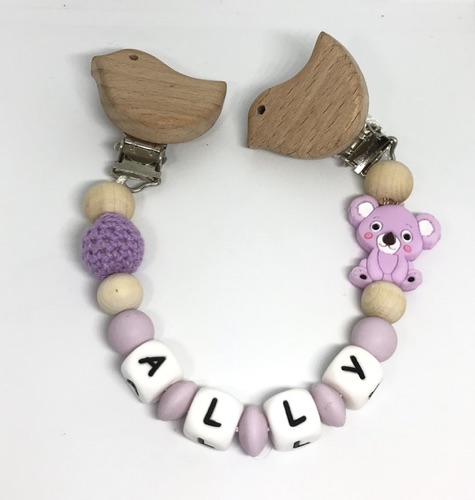 Attache doudou violet koala prénom Ally