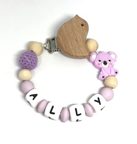 attache-tetine-koala-violet-prenom- Ally avec prénom