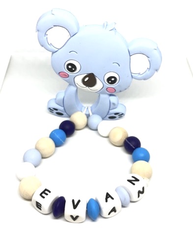 hochet personnalisée koala bleu silicone