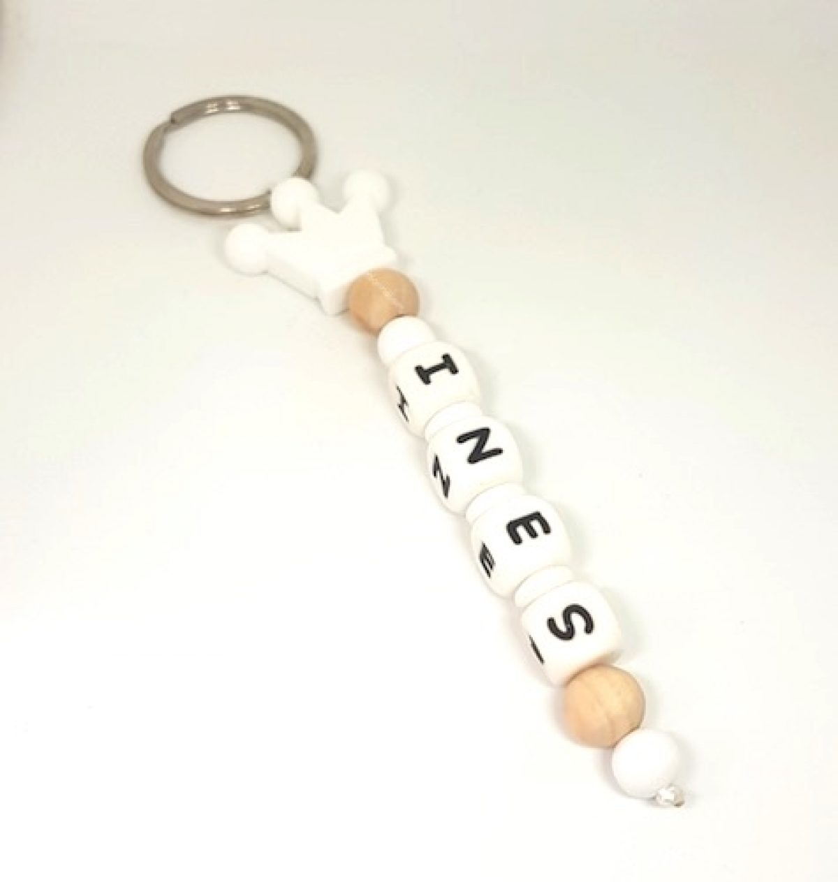 Porte Cle Couronne Blanche Ines Bois Personnalise Apersonnaliser