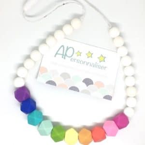 collier de dentition arc en ciel blanc silicone