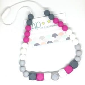 collier de dentition fuschia rose blanc gris silicone
