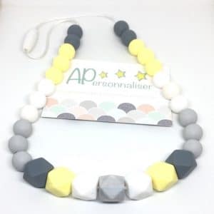 collier de dentition jaune blanc gris silicone