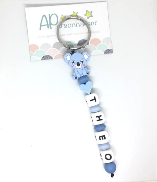 porte clé koala bleu coeur silicone prénom