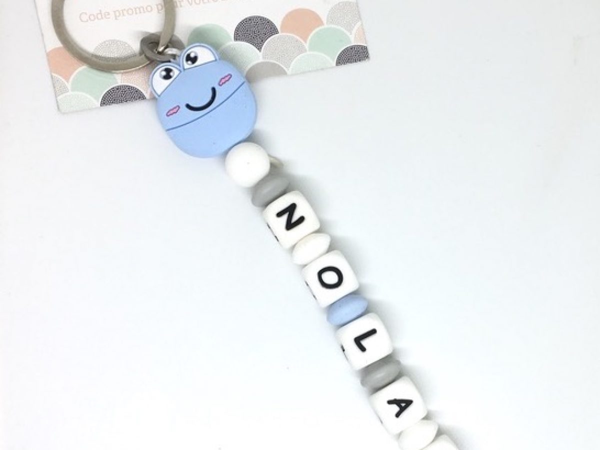 Porte Cle Grenouille Bleu Grise Avec Prenom Nolan Apersonnaliser