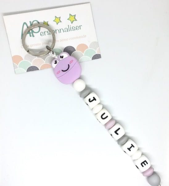 porte-clef grenouille violette grise avec prénom APersonnaliser